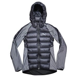 PUMA Jacket Women XS Black Full Zip Puffer Down Hooded Hybrid 600 Fleece Outdoor